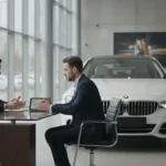 Négociation du prix d'une voiture neuve dans un showroom automobile