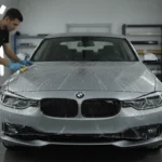 BMW Série 3 gris métallisé avec film de protection peinture PPF en atelier de covering professionnel